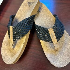 Reef Black and Tan Sandals with Woven Strap